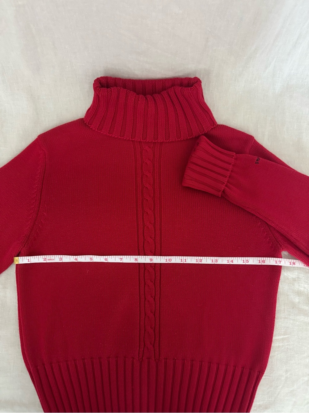 Crimson Red Turtleneck Sweater Cable Detail Fall Winter Holidays - Picture 5 of 9